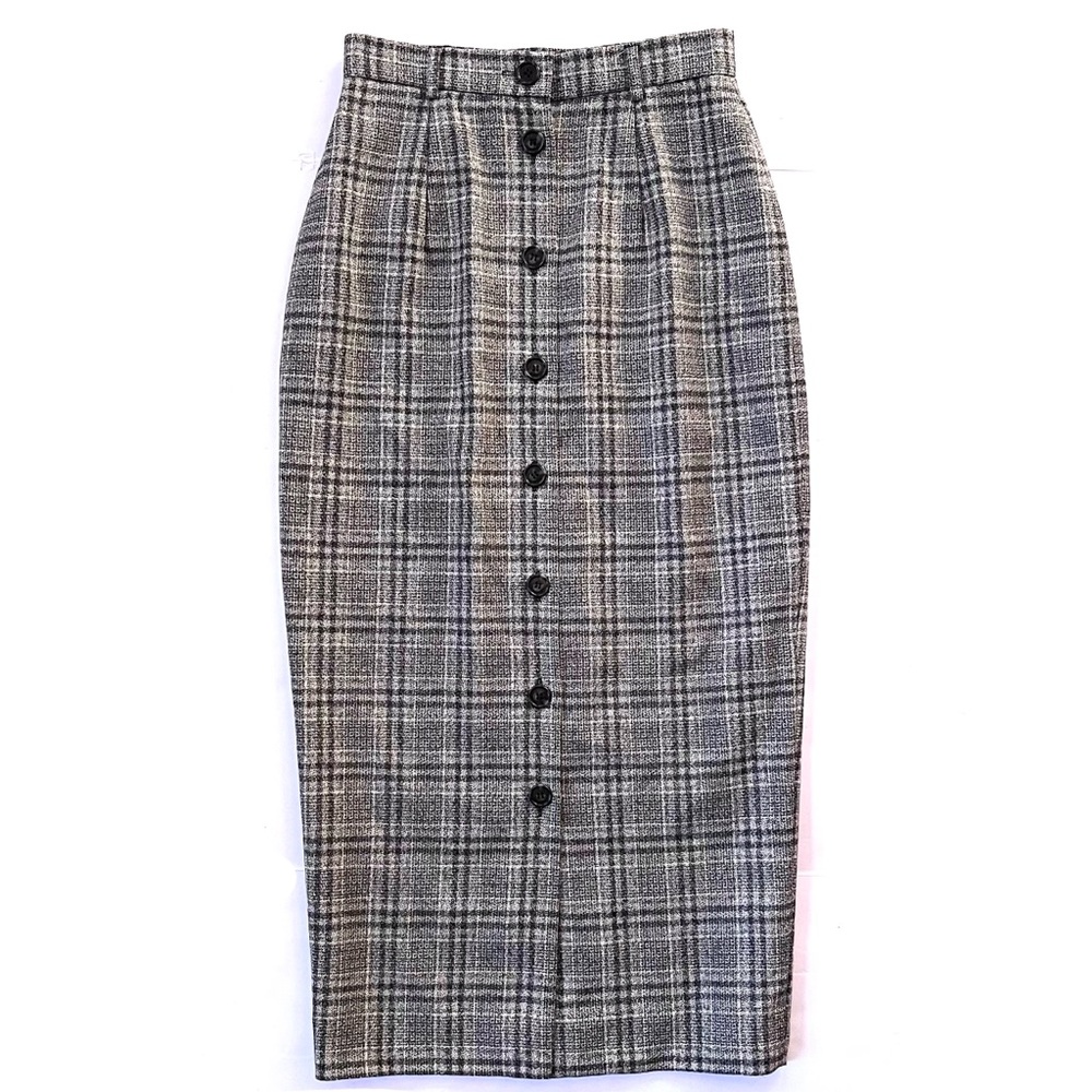 New Vintage Women’s JH Collectables Wool Knit Pencil Skirt in Black/Cream Plaid